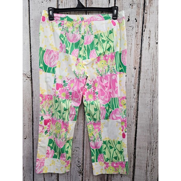 BF Women's 10 VINTAGE LILLY PULITZER Patchwork Tapered Leg Khaki Chino Pants EUC - Picture 4 of 8